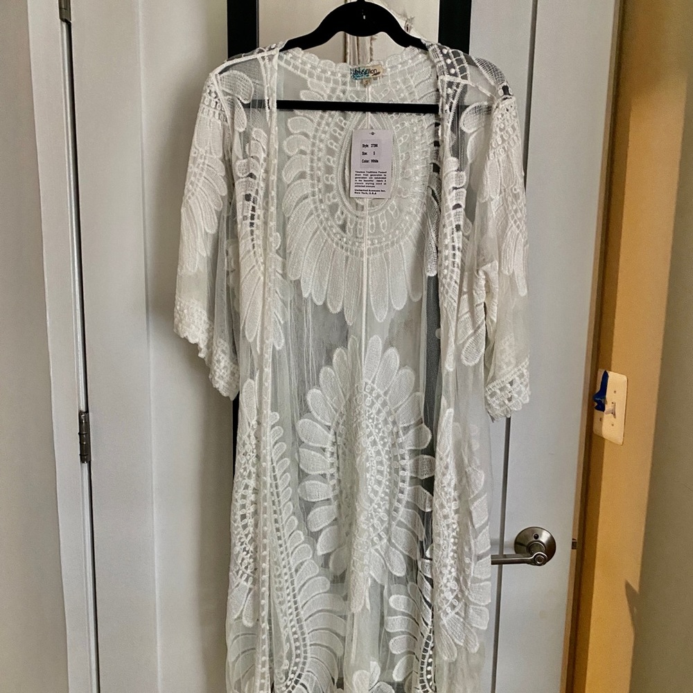 Embroidery Mesh Sheer Kimono